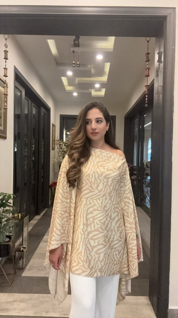 Beige Animal printed Silk top