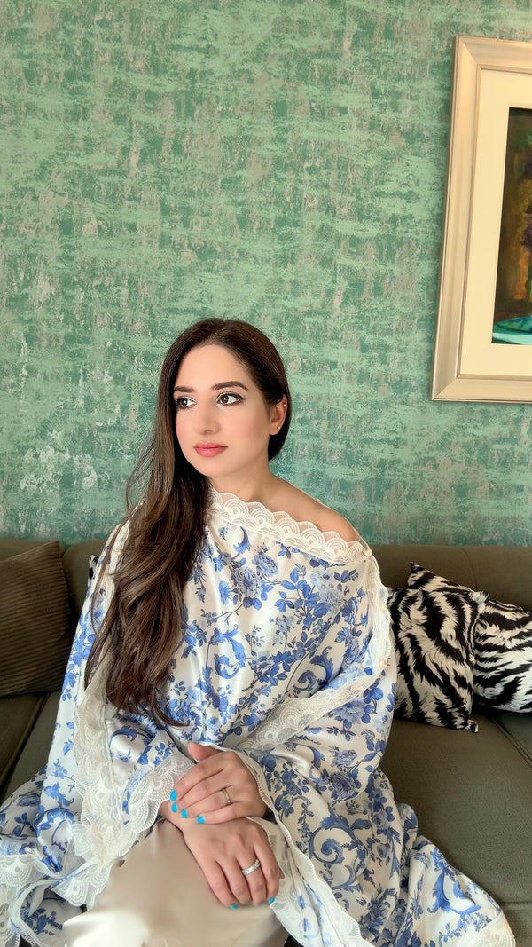 Blue and White Printed Silk Top