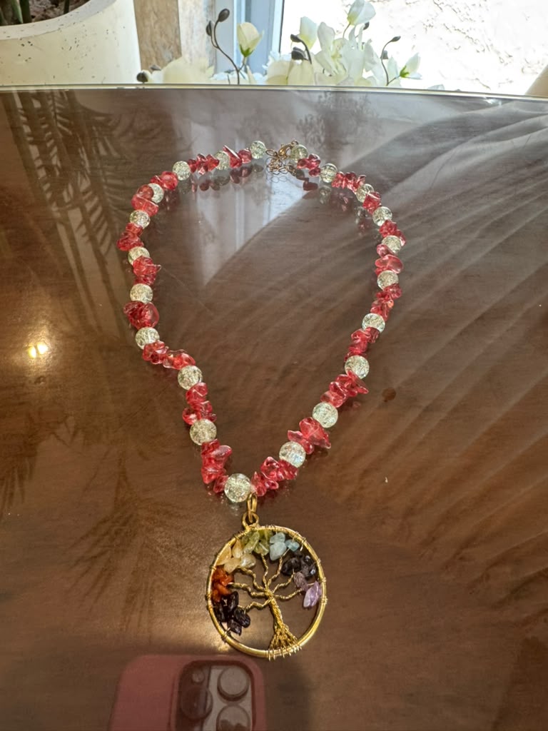 Red single beaded necklace