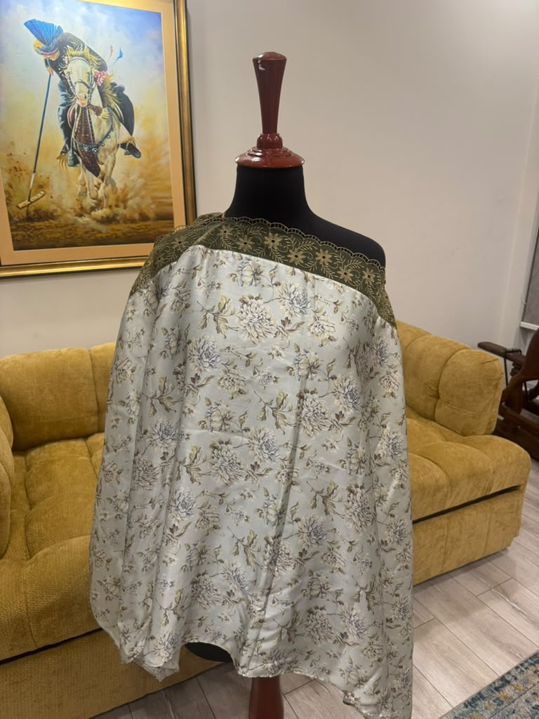 Green Floral Silk Printed Top