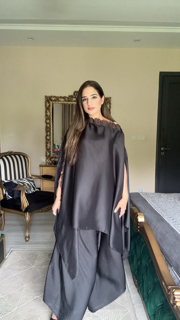 Black Silk Top With Box Pants