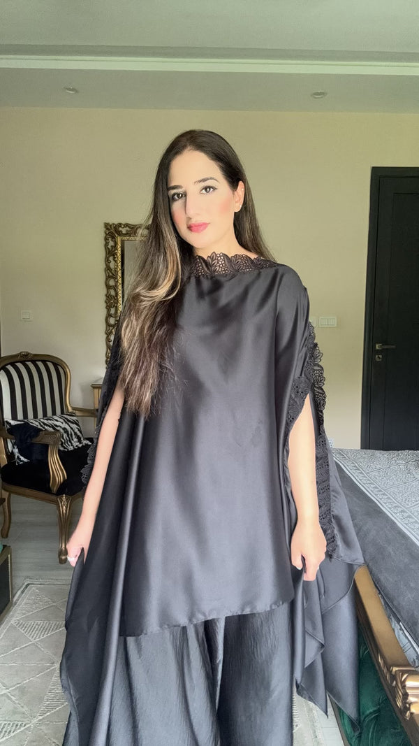 Black Silk Top With Box Pants