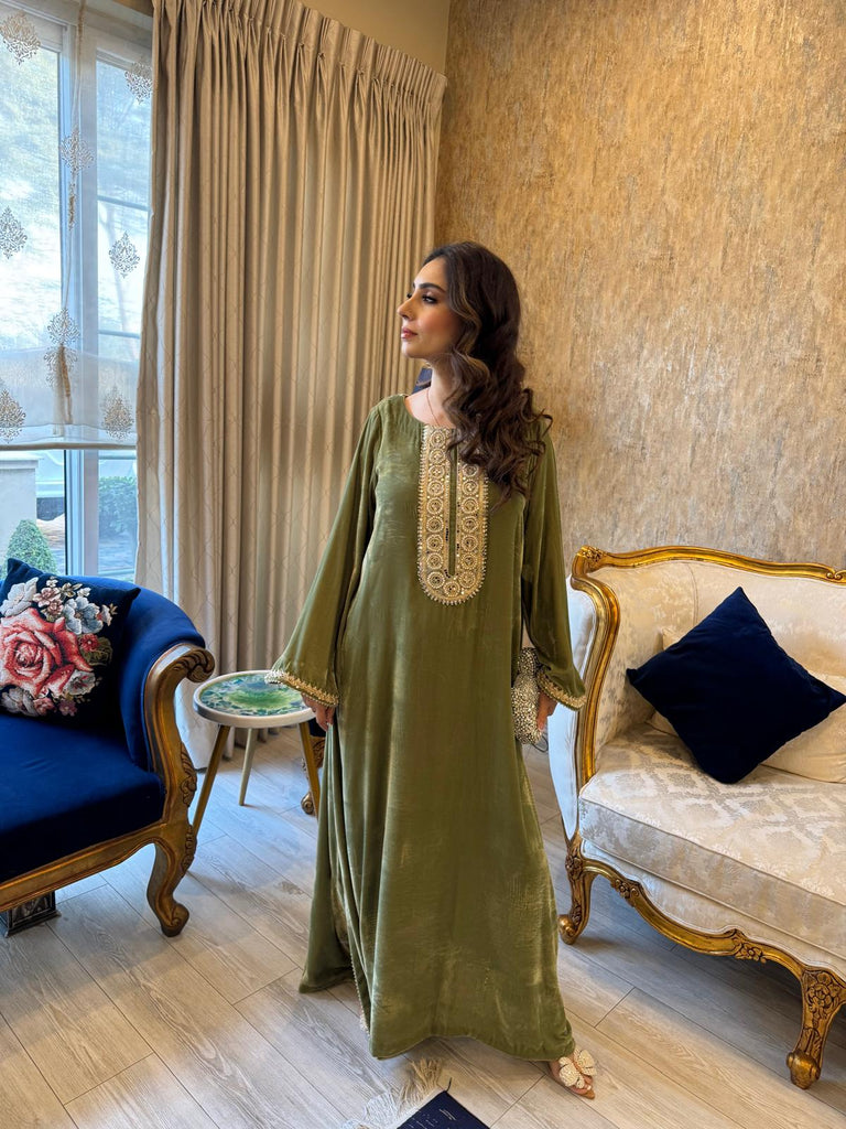 Pistachio Green Velvet Kaftan