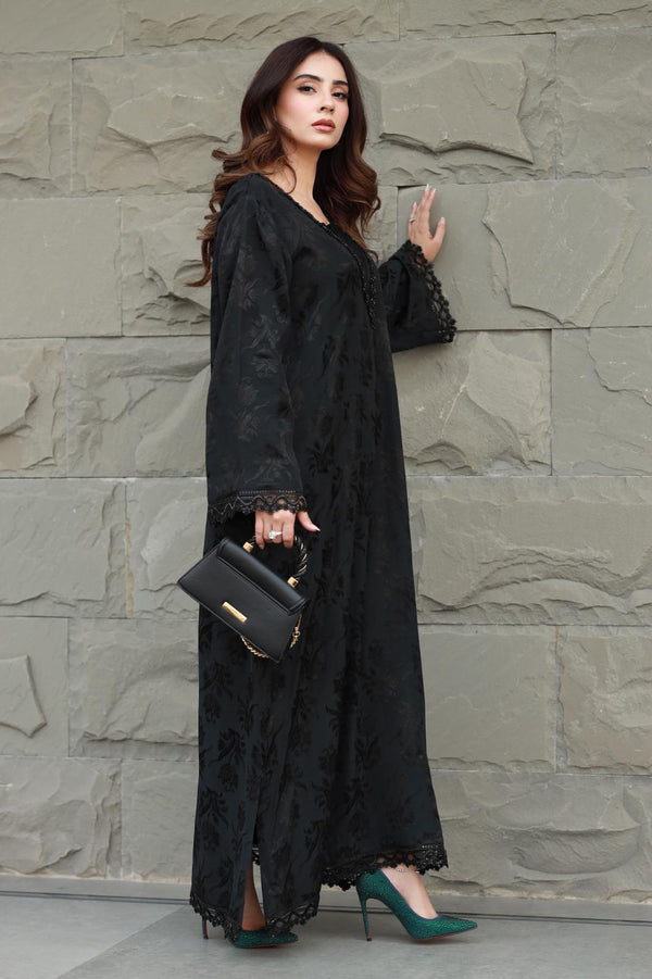 Black Self Printed Silk Kaftan